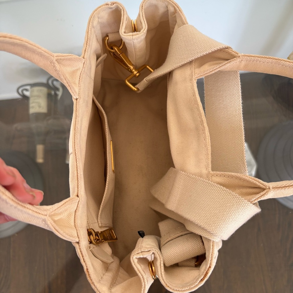 Prada Canapa Beige Canvas Tote Small Milano Logo with Removable Strap - Picture 10 of 11
